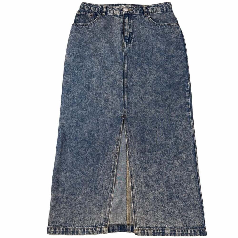 Altar'd State in Y2K Acid Wash Denim Maxi Skirt with Front Slit Sz small